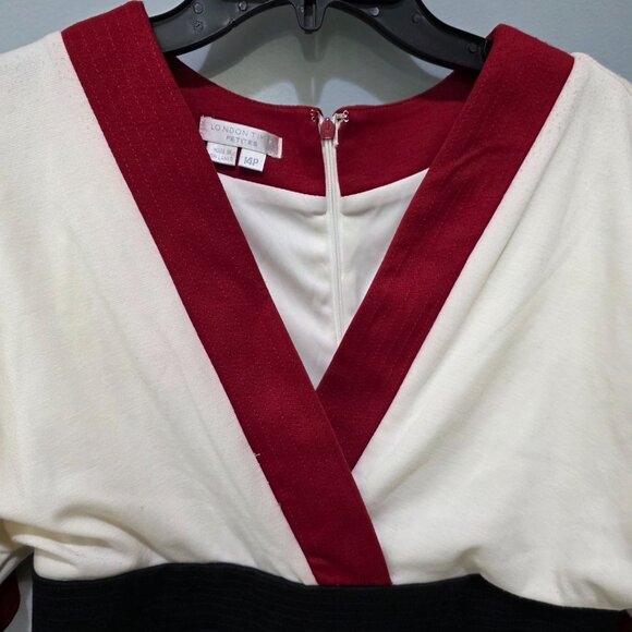 London Times Women’s 14P Colorblock Dress Black White Red | Short Sleeve V-Neck - Picture 3 of 13